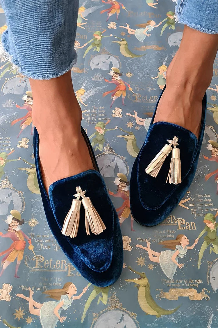 Ashley | Midnight Elegance Loafers with Champagne Tassels