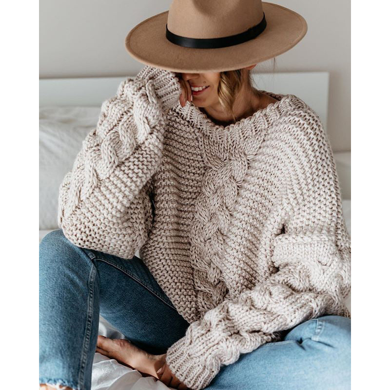 Atlena | Women’s Chunky Knit Sweater with Cable Pattern and Relaxed Fit