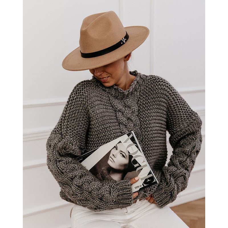 Atlena | Women’s Chunky Knit Sweater with Cable Pattern and Relaxed Fit