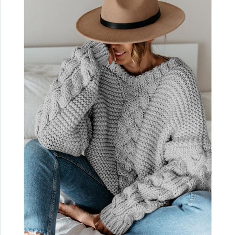 Atlena | Women’s Chunky Knit Sweater with Cable Pattern and Relaxed Fit