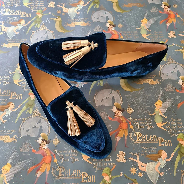 Ashley | Midnight Elegance Loafers with Champagne Tassels