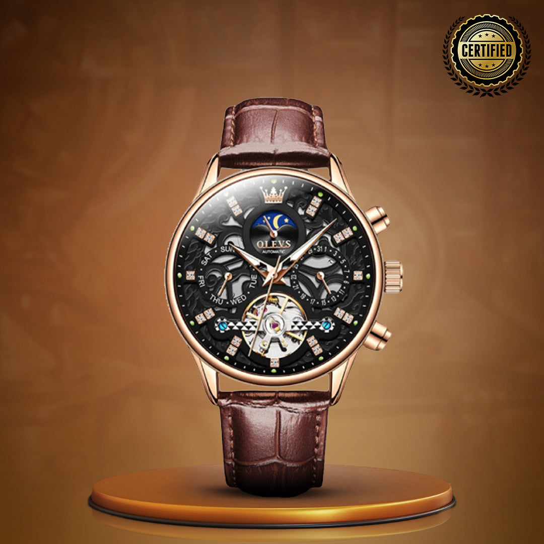 Automatic Slim Leather Strap Wrist Watch