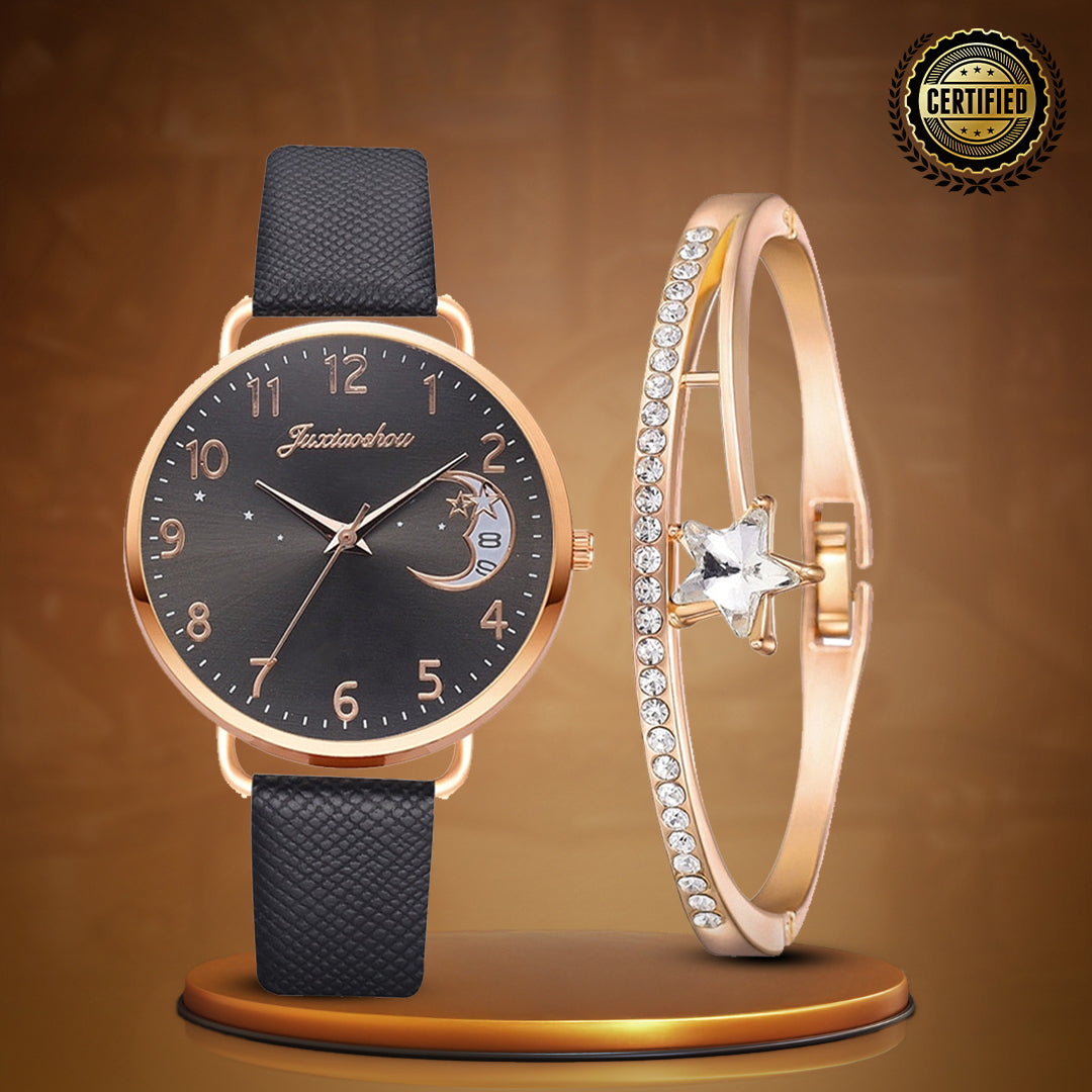 Lightweight Moon Inspired Wrist Watch and Bracelets Set