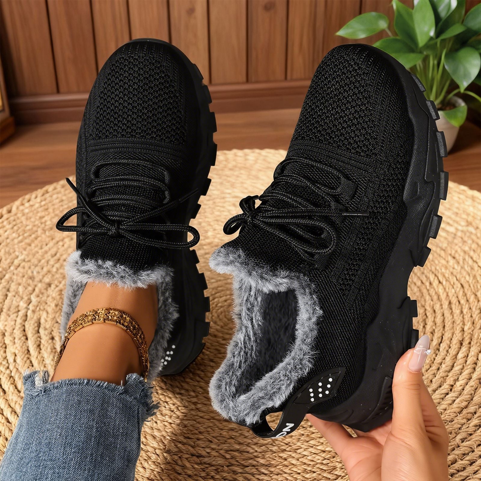 Ava | Casual Fleece Lace-Up Lightweight Sneakers