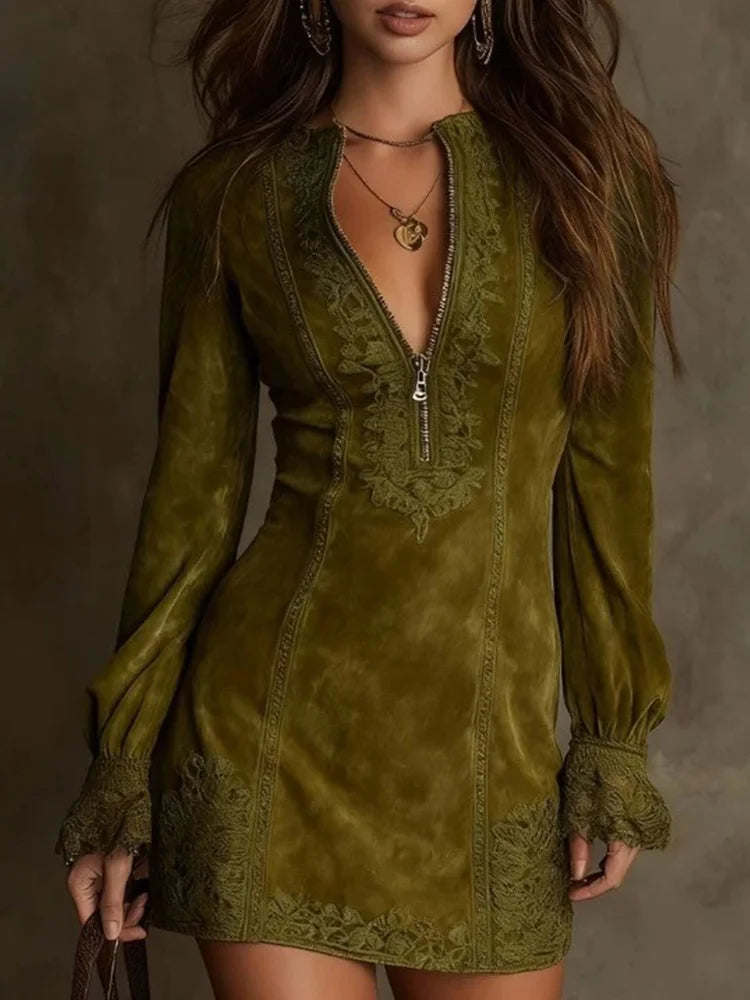 Loes | The Suede-Effect Lace Mini Dress