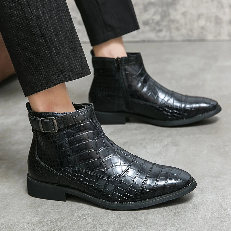 Brandon | Faux Leather Buckle Ankle Boots