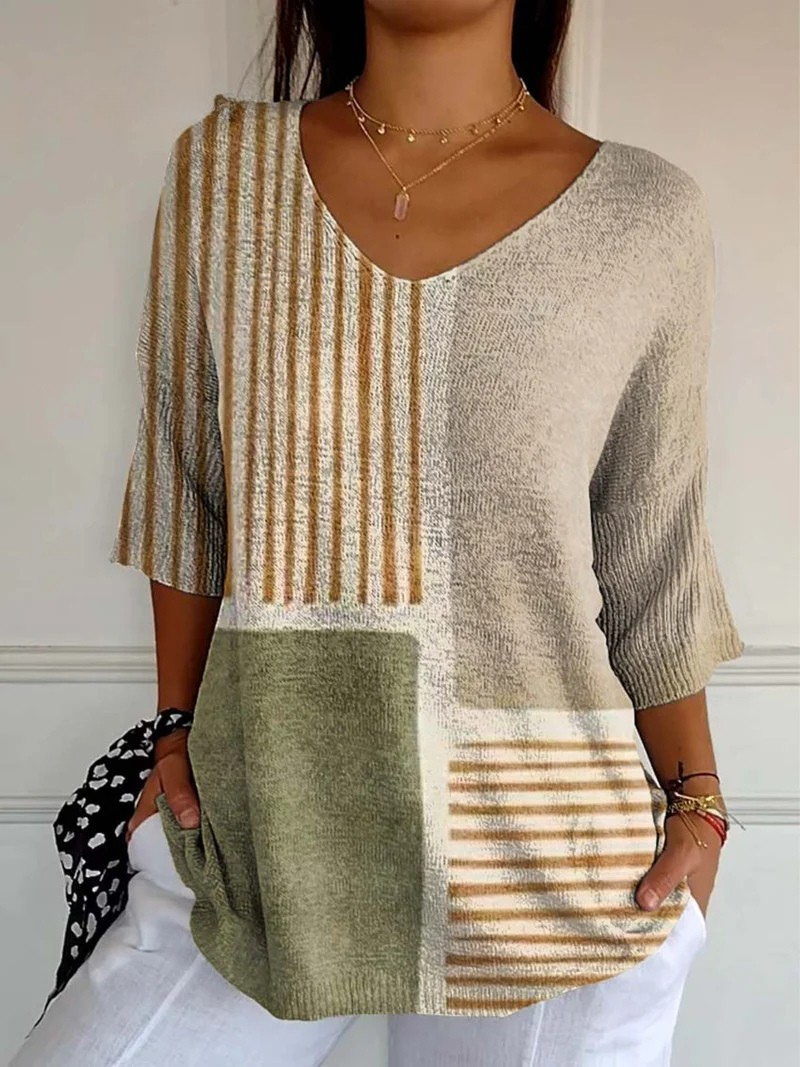 Maeve | Women's Abstract Geometric Pattern Art Print Casual Knit Pullover