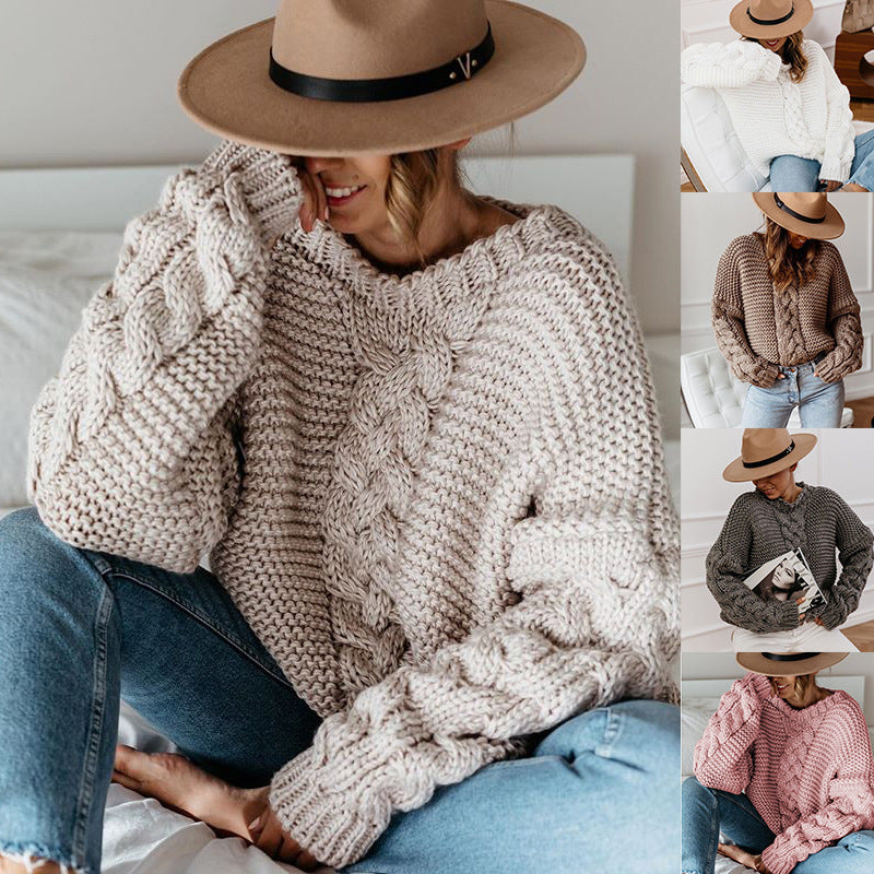 Atlena | Women’s Chunky Knit Sweater with Cable Pattern and Relaxed Fit