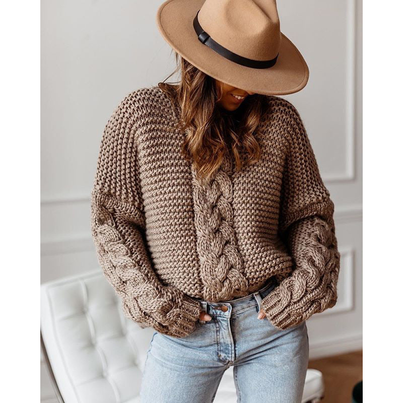 Atlena | Women’s Chunky Knit Sweater with Cable Pattern and Relaxed Fit