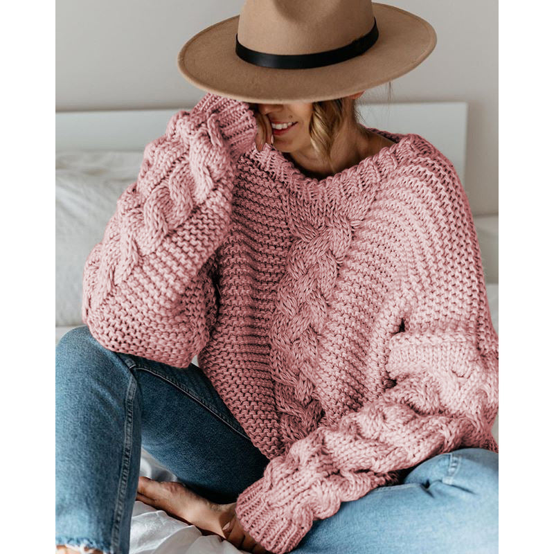 Atlena | Women’s Chunky Knit Sweater with Cable Pattern and Relaxed Fit