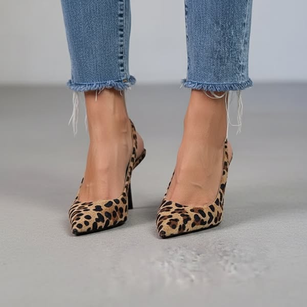 Sonja | Pointed Toe Leopard Print Slingback Khaki Stiletto Heels