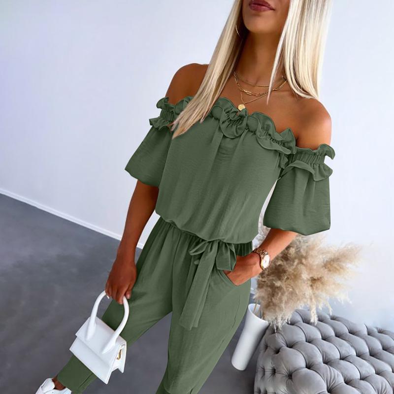 Lyvia – Chic Off Shoulder Frill Tie-Waist Jumpsuit
