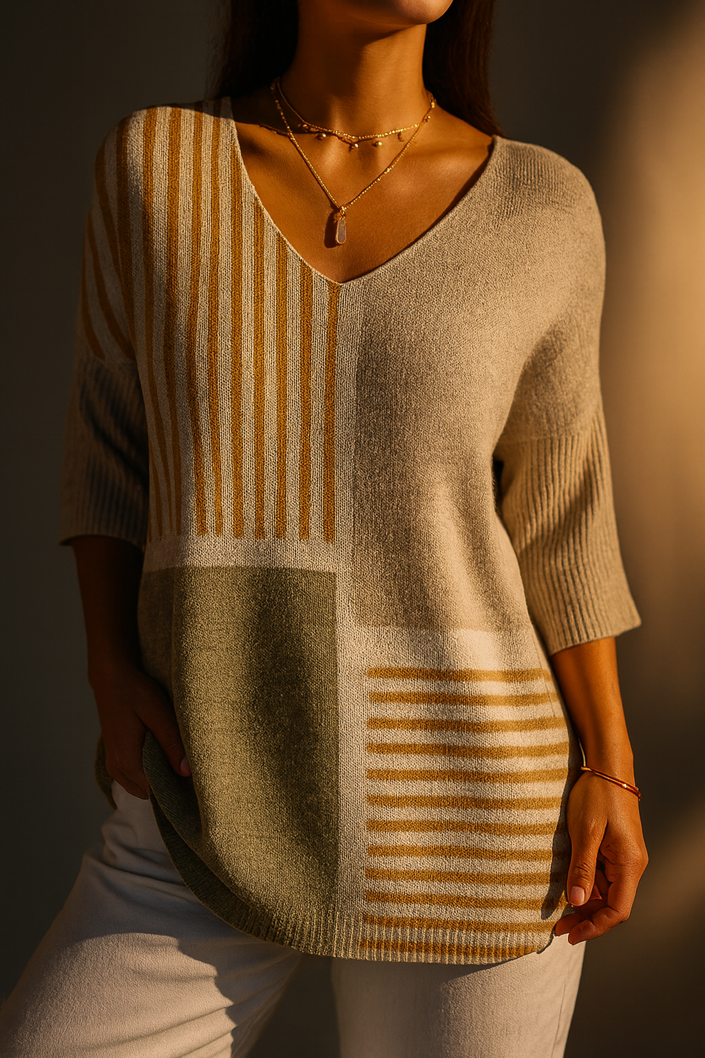 Maeve | Women's Abstract Geometric Pattern Art Print Casual Knit Pullover