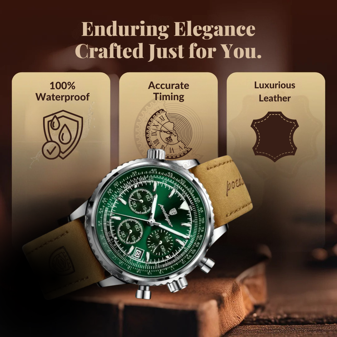 Slim Leather Strap Chronograph Wrist Watch