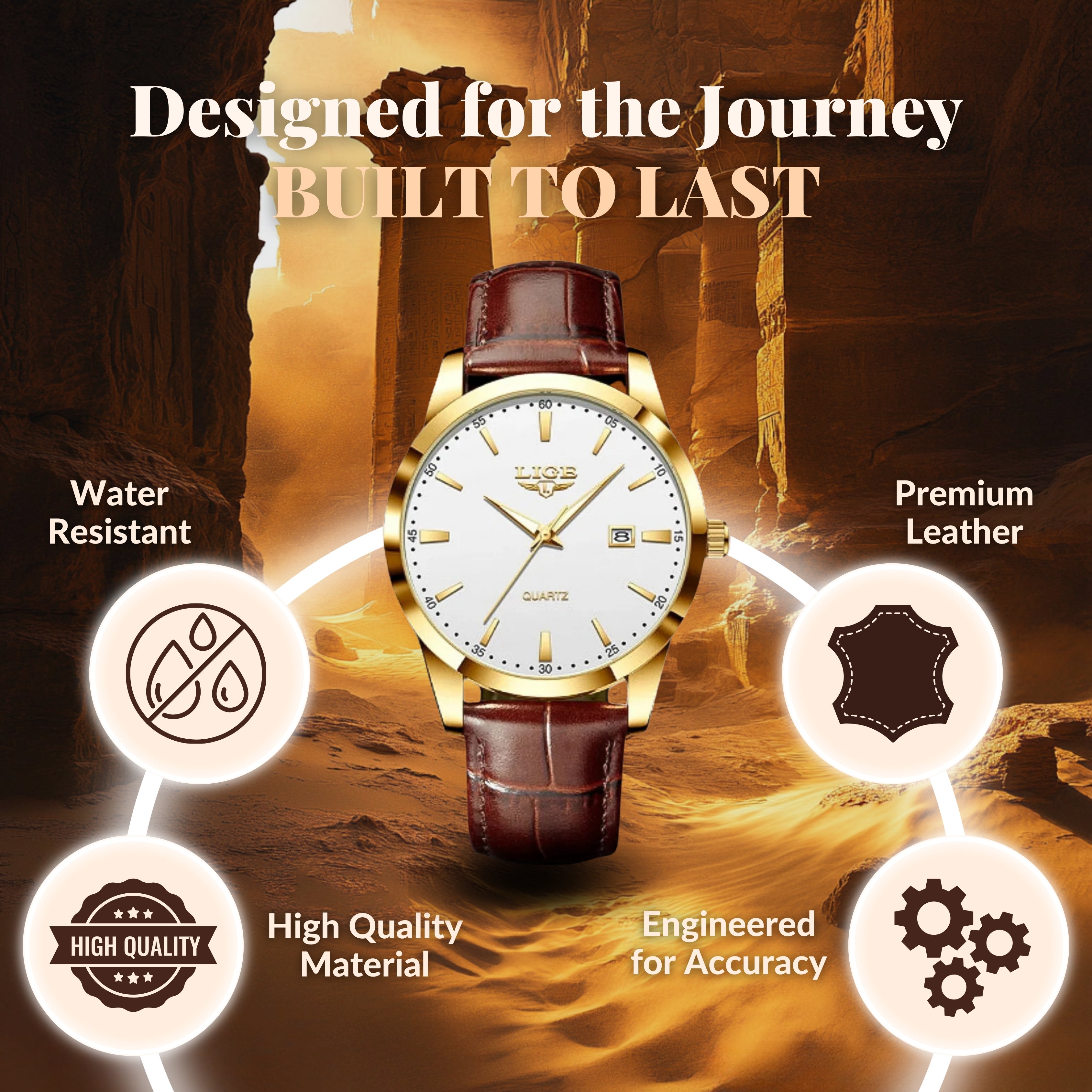 Gold Luxury Military Inspired Wrist Watch