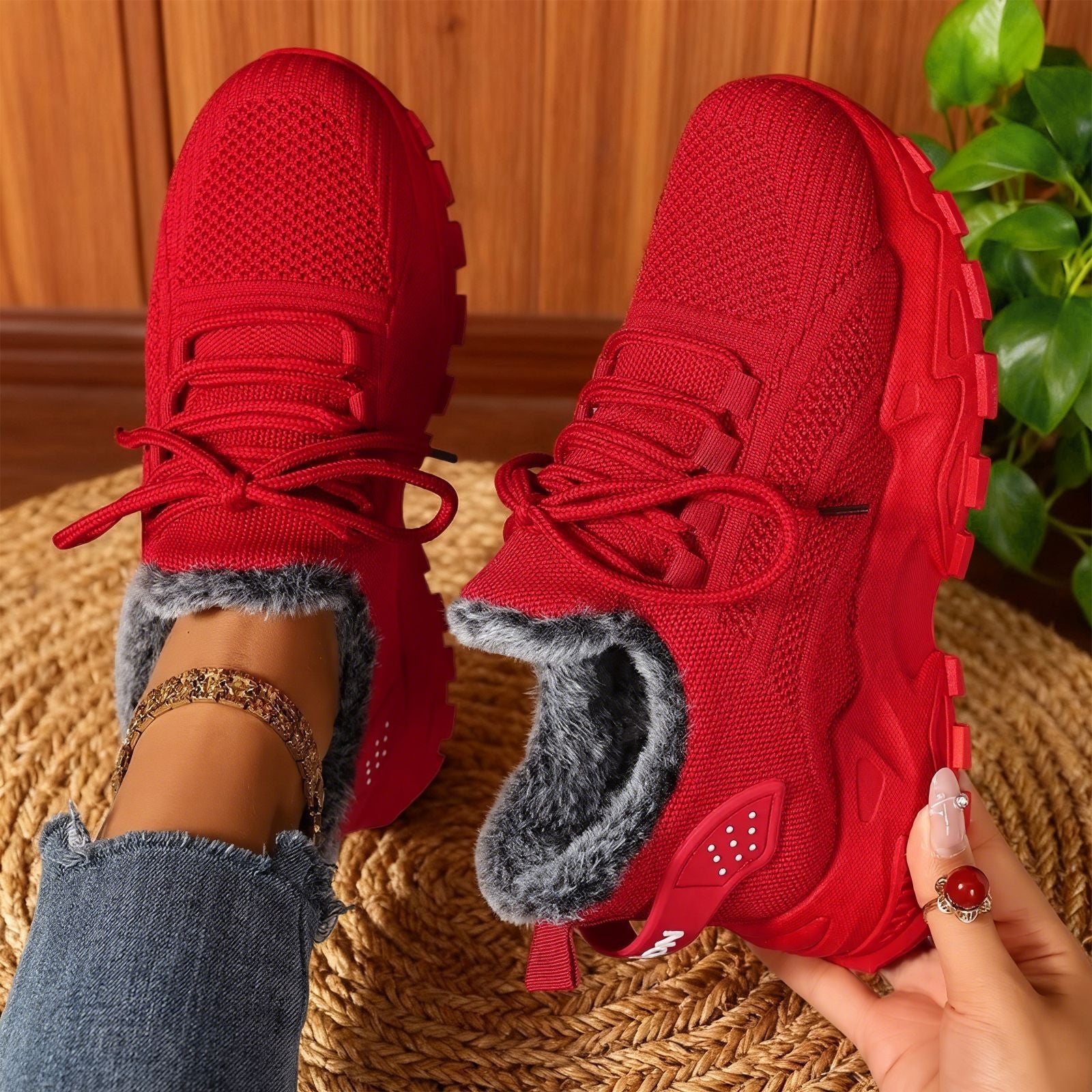 Ava | Casual Fleece Lace-Up Lightweight Sneakers