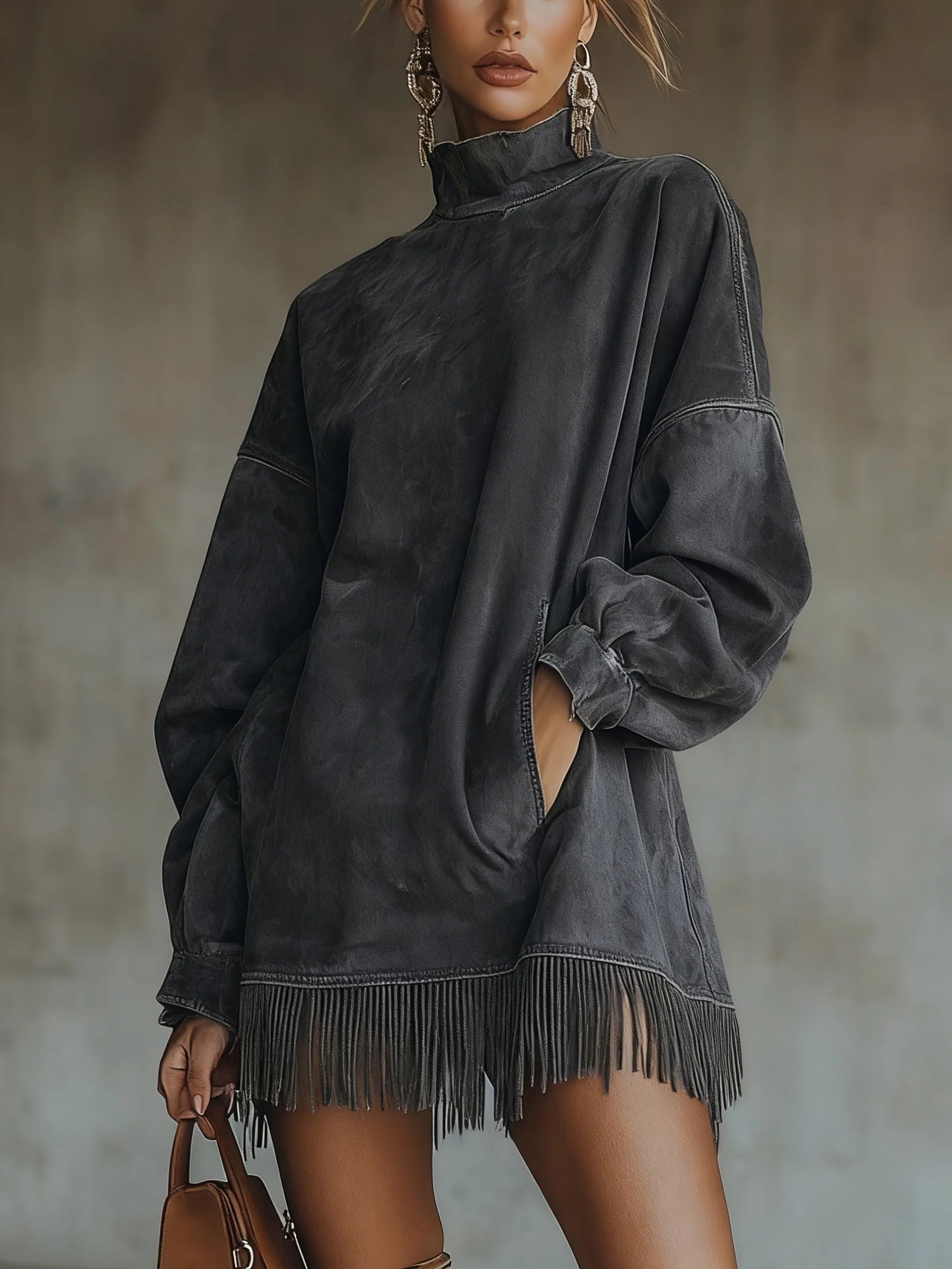 Sophia | Cozy Suede Fringe Dress