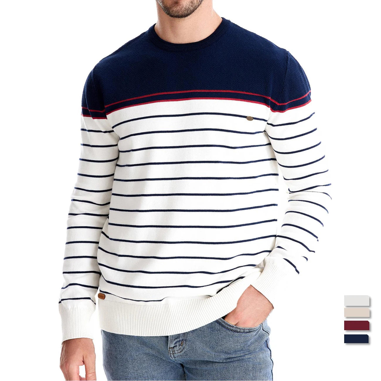 Johan | Striped Cotton Knit O-Neck Sweater