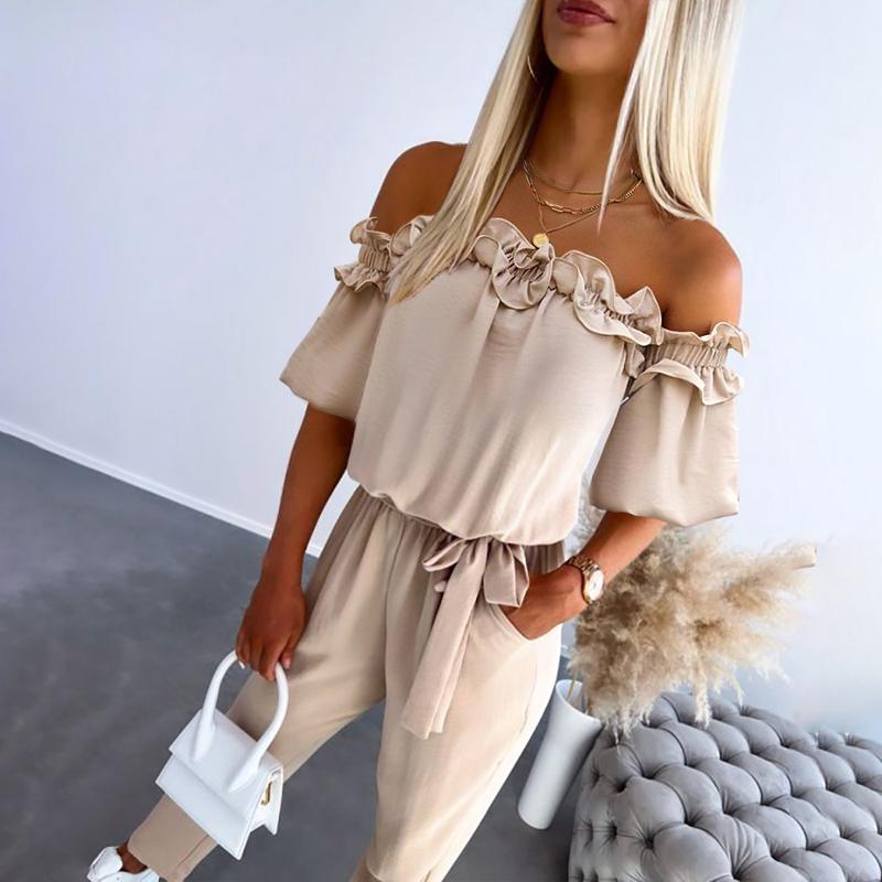 Lyvia – Chic Off Shoulder Frill Tie-Waist Jumpsuit