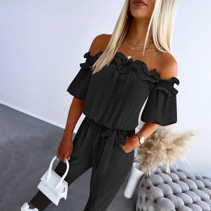 Lyvia – Chic Off Shoulder Frill Tie-Waist Jumpsuit