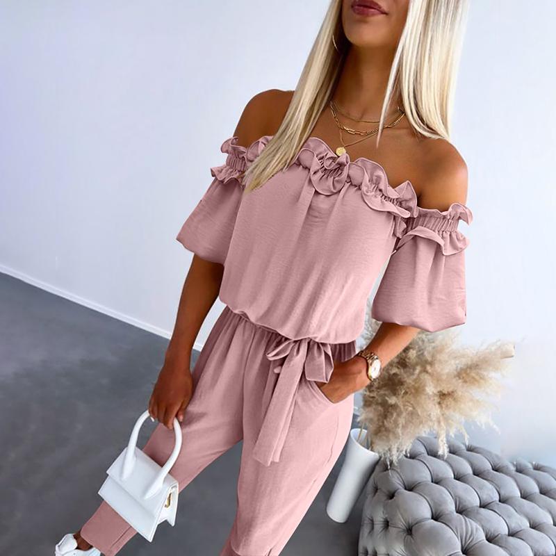 Lyvia – Chic Off Shoulder Frill Tie-Waist Jumpsuit