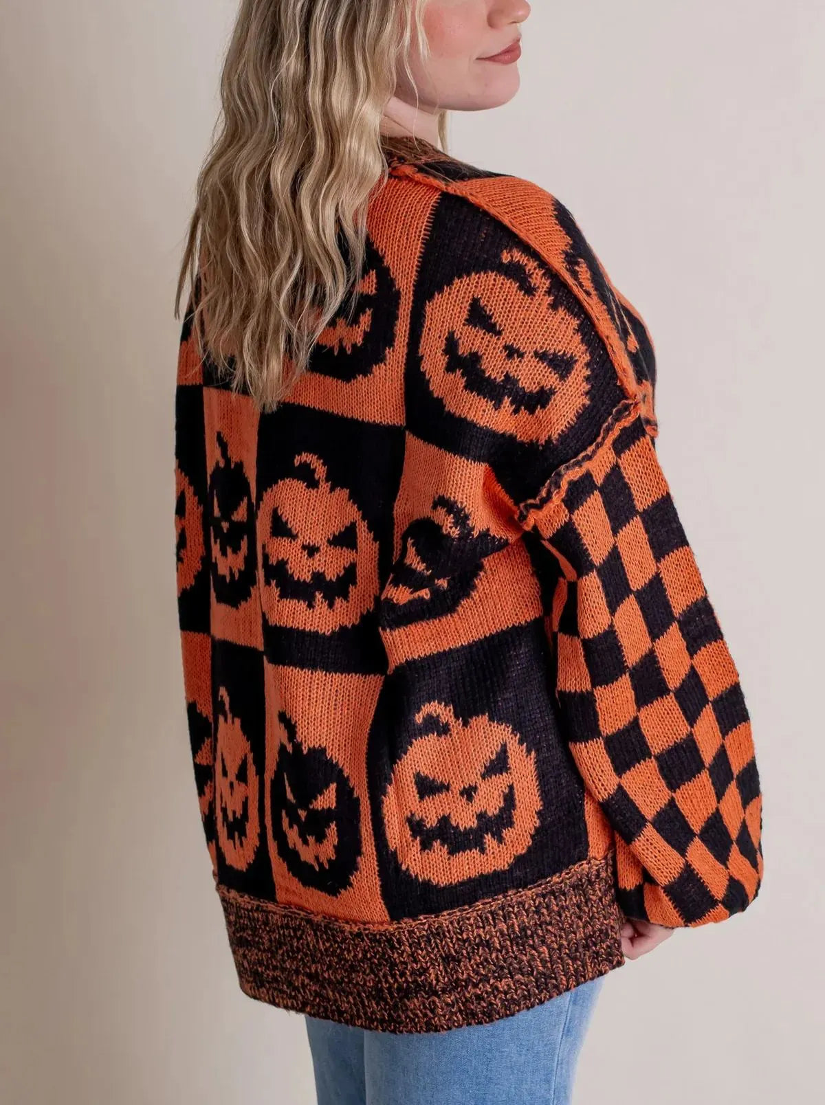 Spooky | Women's Halloween Checkered Sweater - Spooky Season