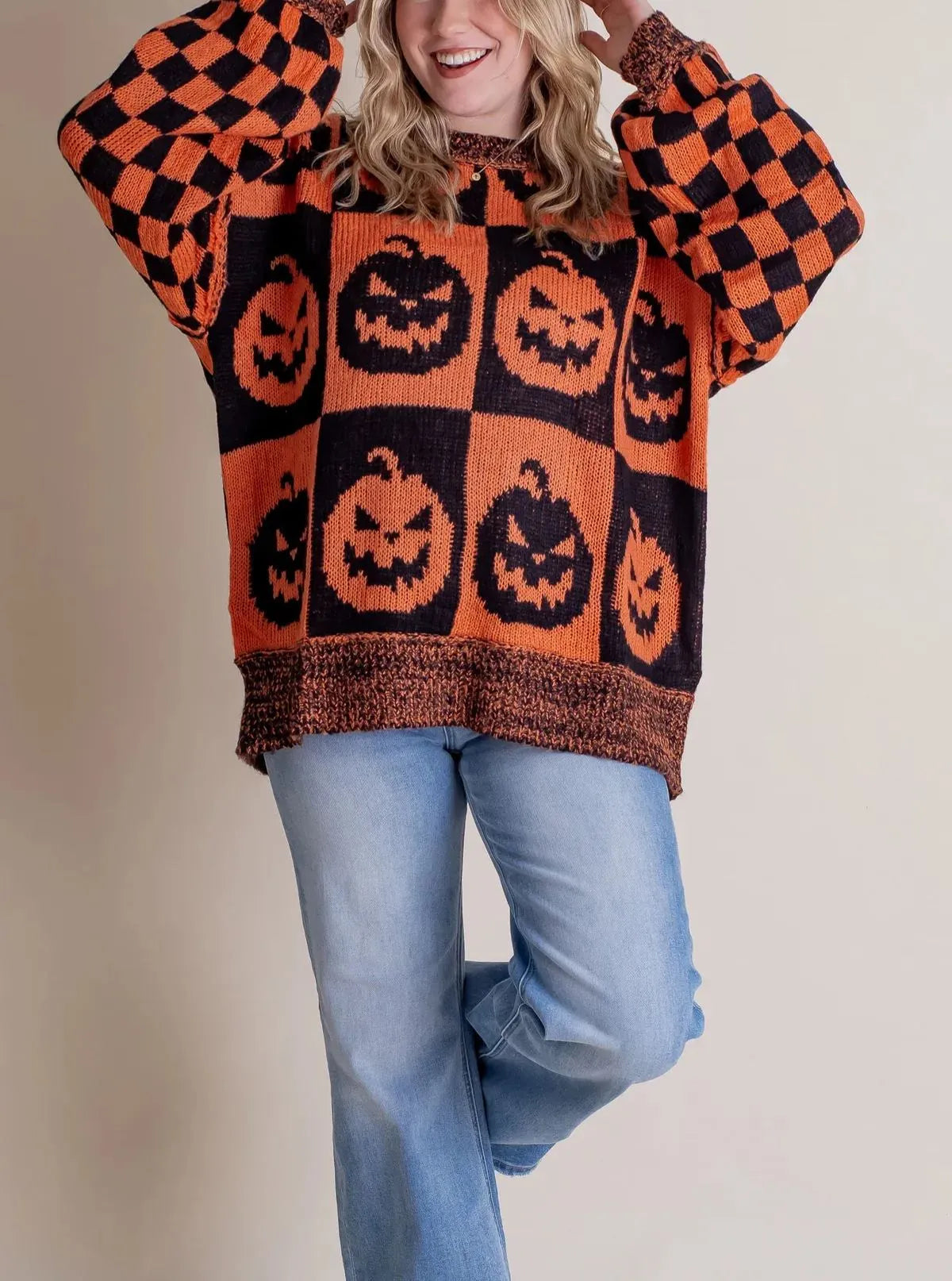 Spooky | Women's Halloween Checkered Sweater - Spooky Season