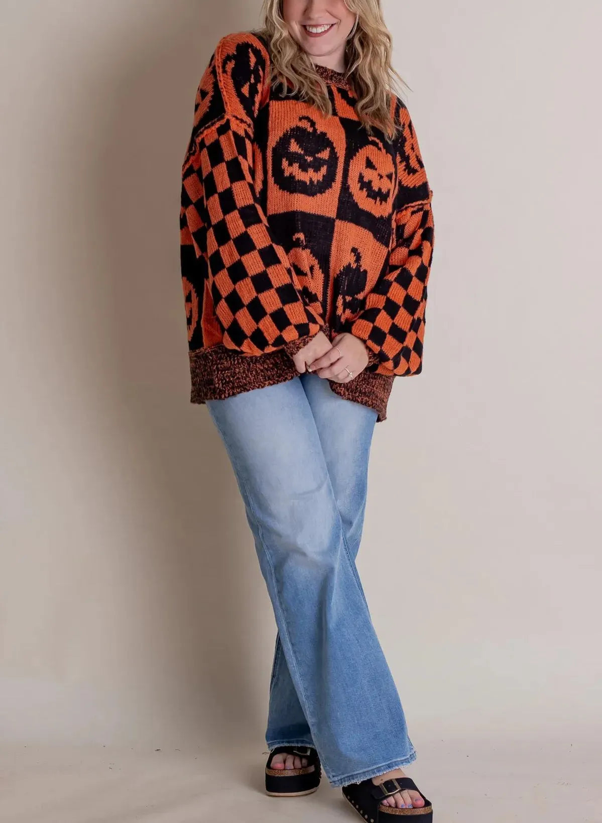 Spooky | Women's Halloween Checkered Sweater - Spooky Season