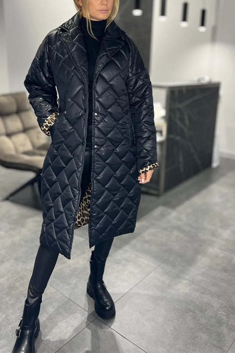 Dimphy | Reversible Quilted Coat with Leopard Print Lining
