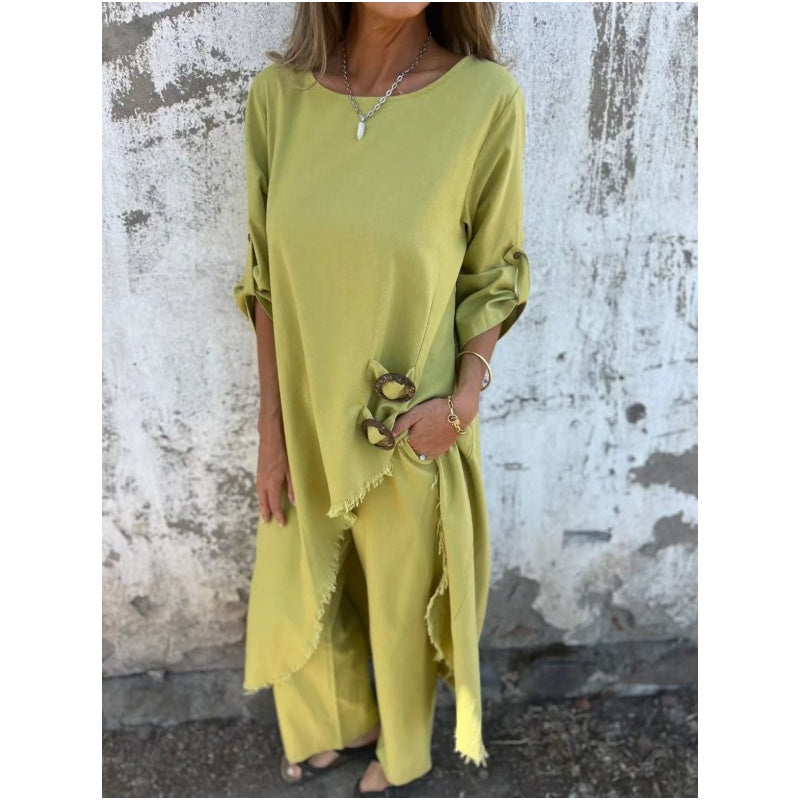 Velora | New Cotton-Linen Dress + Pants - Comfortable Two-Piece Set